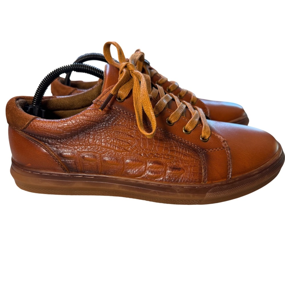 Arkbirds Mens Brown Leather‎ Croc Embossed Lace Up Fashion Sneakers Shoes US 9